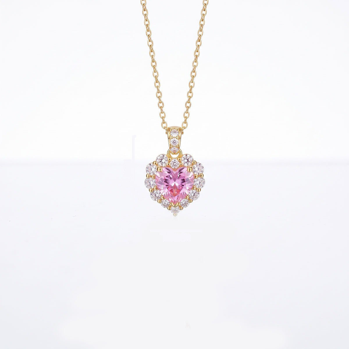 Pink Crystal Halo Heart Necklace
