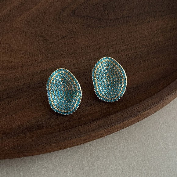 Turquoise Crystal Oval Stud Earrings