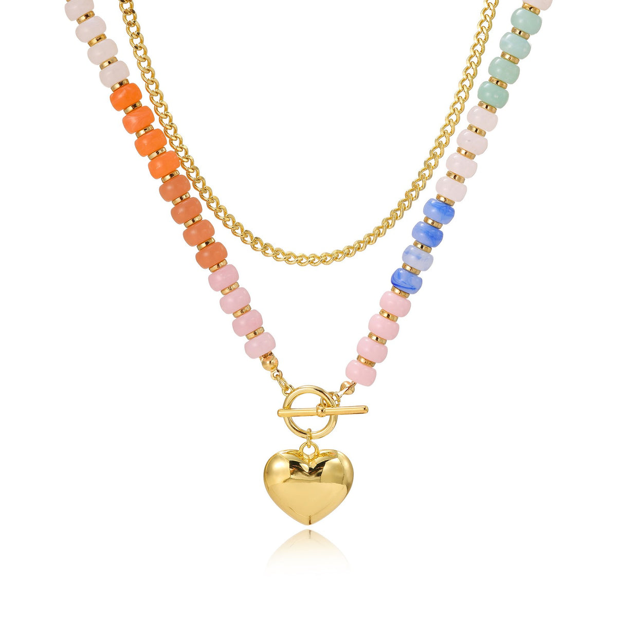 Pastel Beaded Heart Toggle Necklace