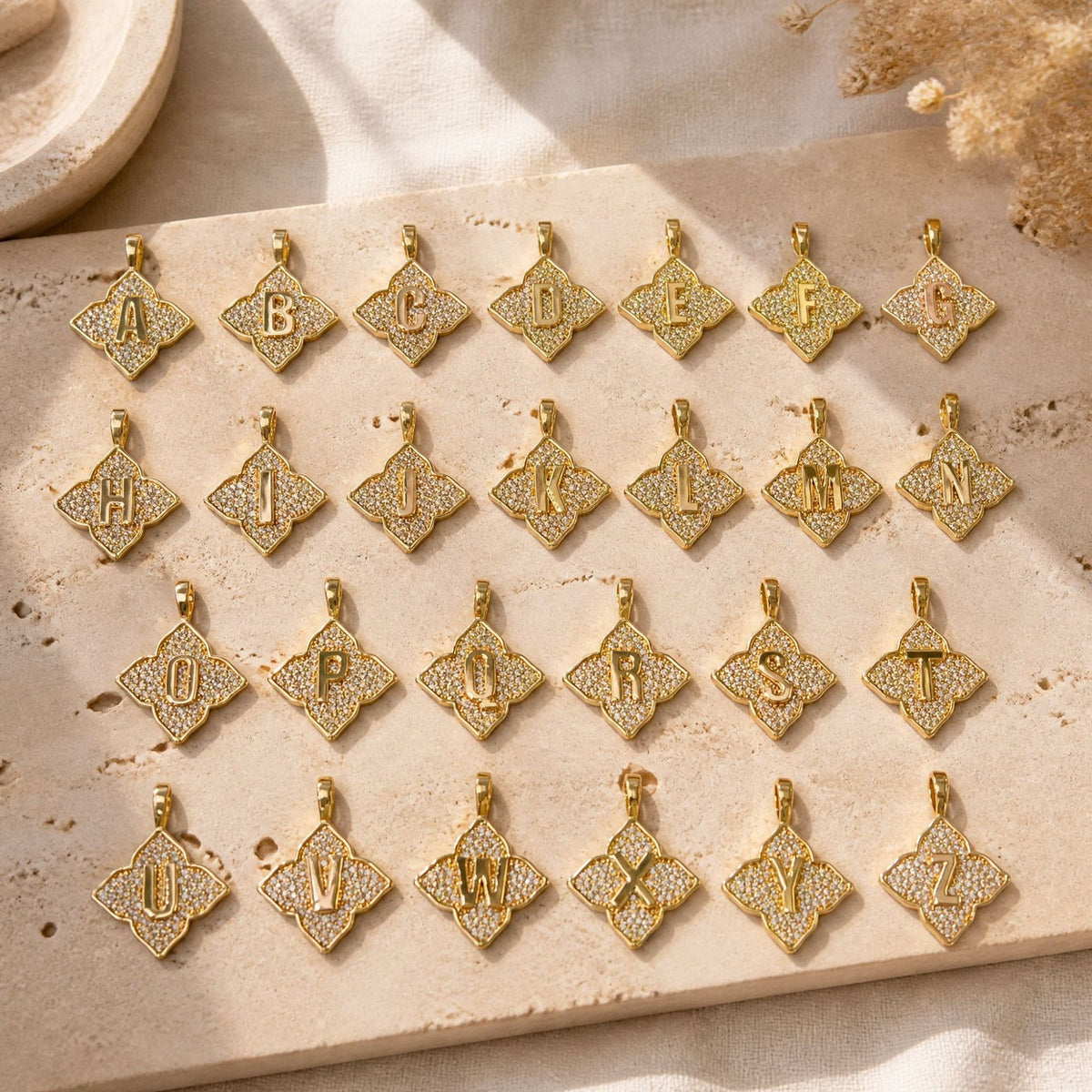Crystal Initial Four-Pointed Star Necklace