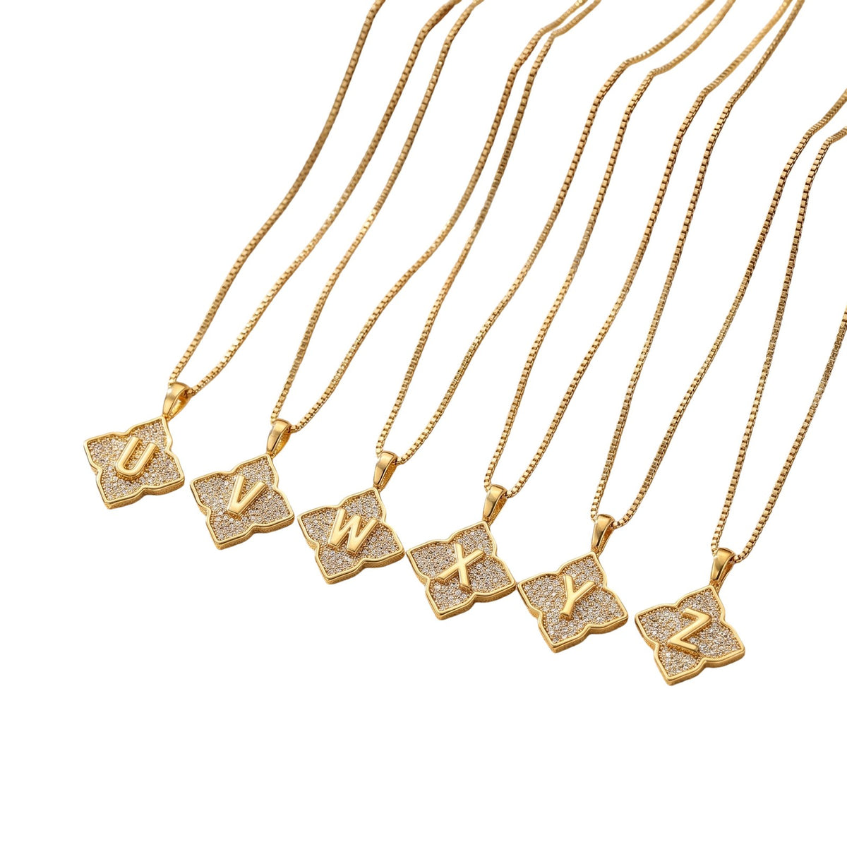Crystal Initial Four-Pointed Star Necklace