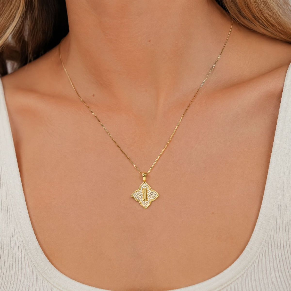 Crystal Initial Four-Pointed Star Necklace