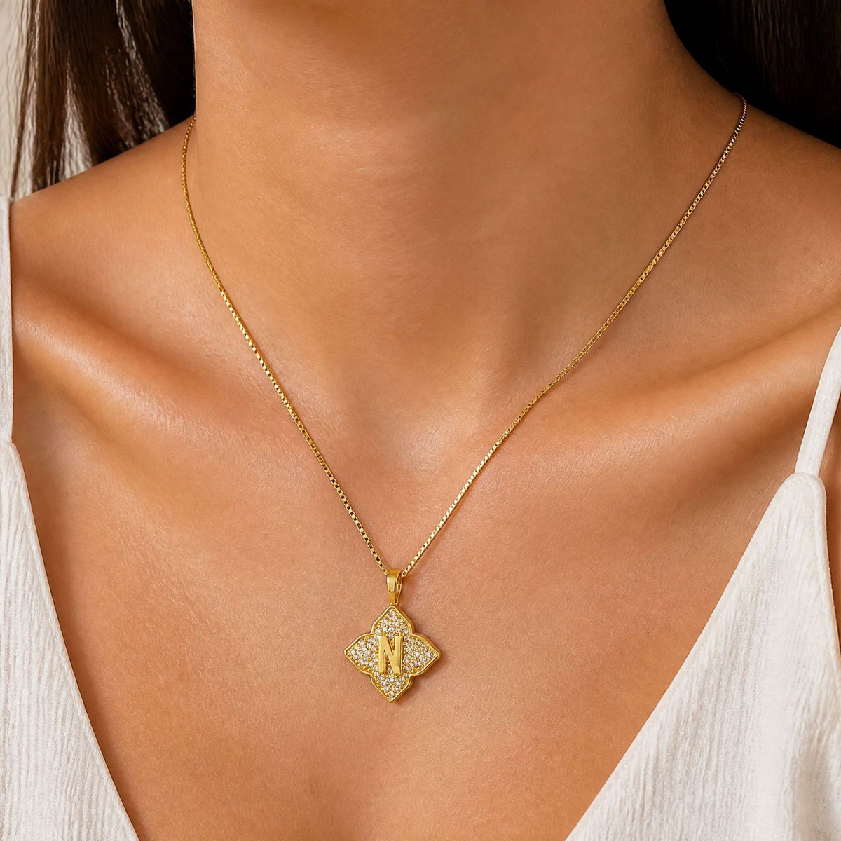 Crystal Initial Four-Pointed Star Necklace