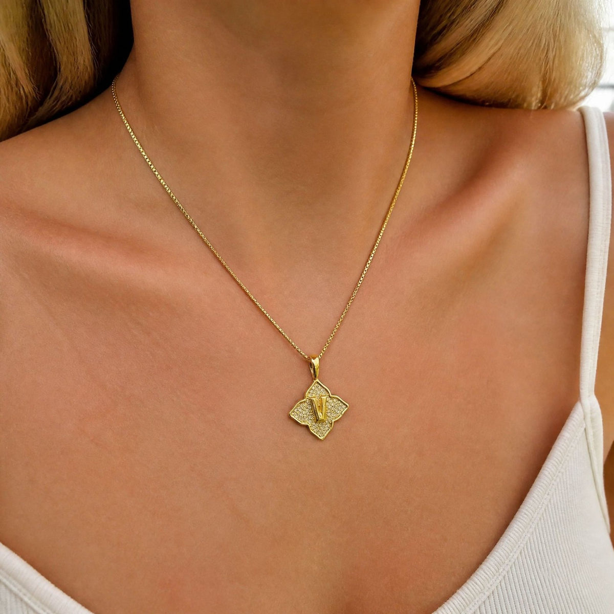Crystal Initial Four-Pointed Star Necklace