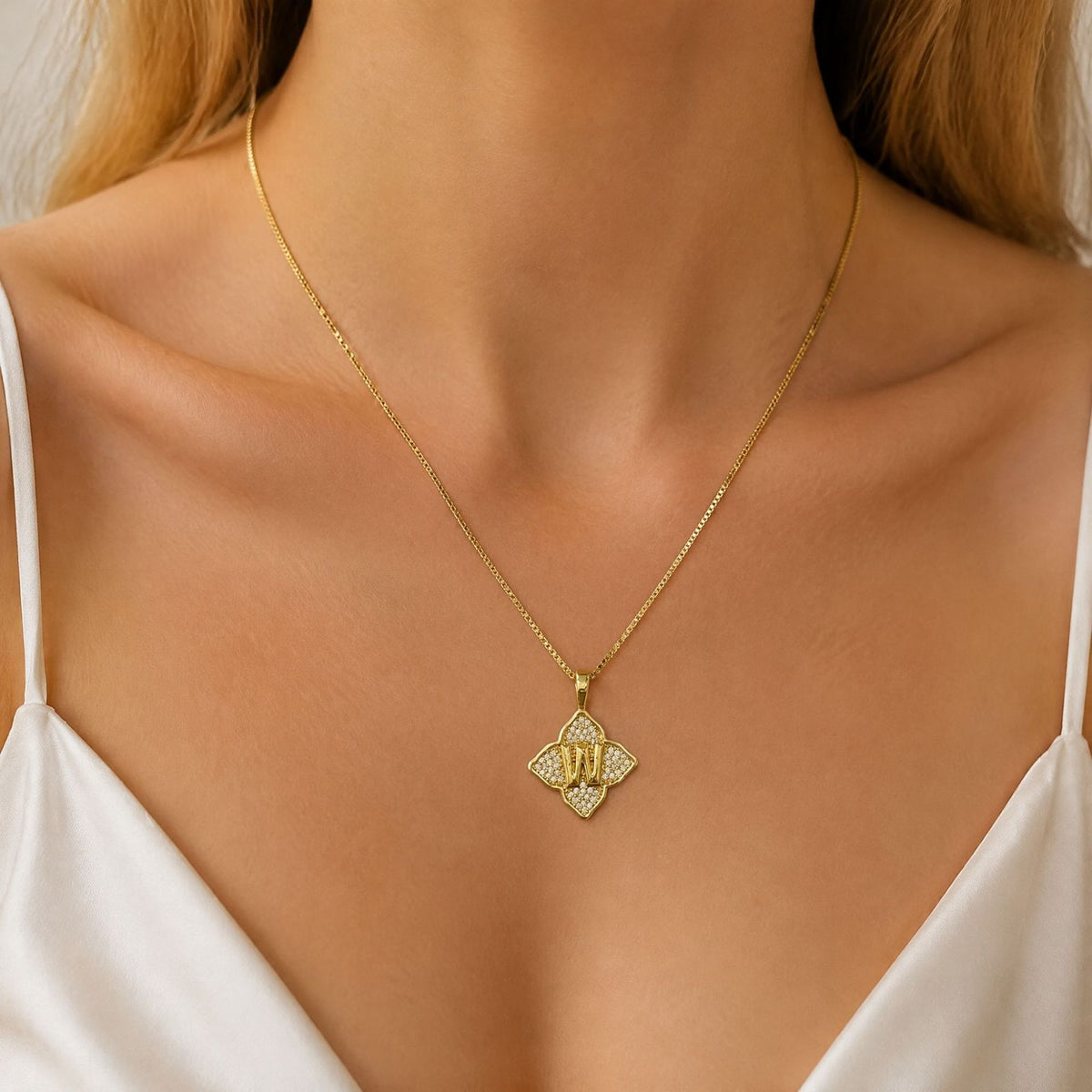 Crystal Initial Four-Pointed Star Necklace