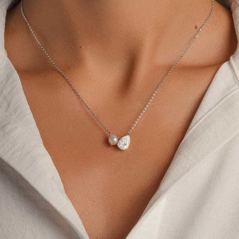 Pearl & Teardrop Crystal Duo Necklace Set