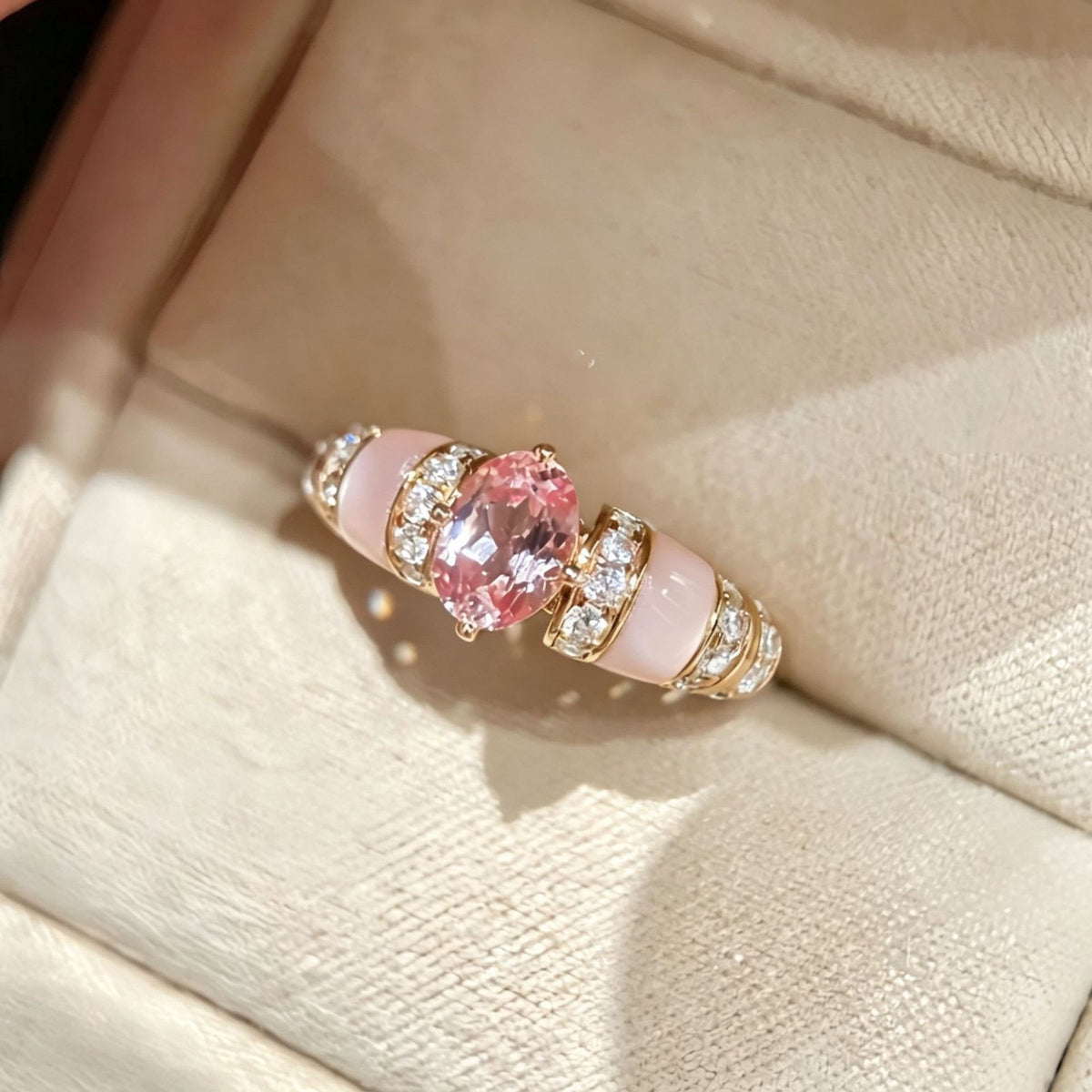 Oval Stone & Enamel Band Ring
