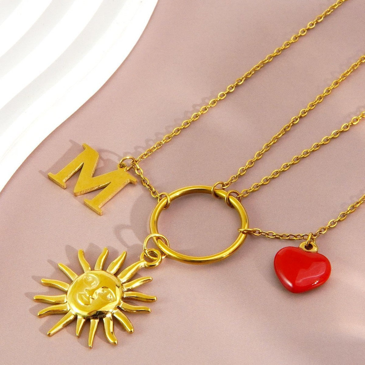 Sun & Heart Initial Necklace