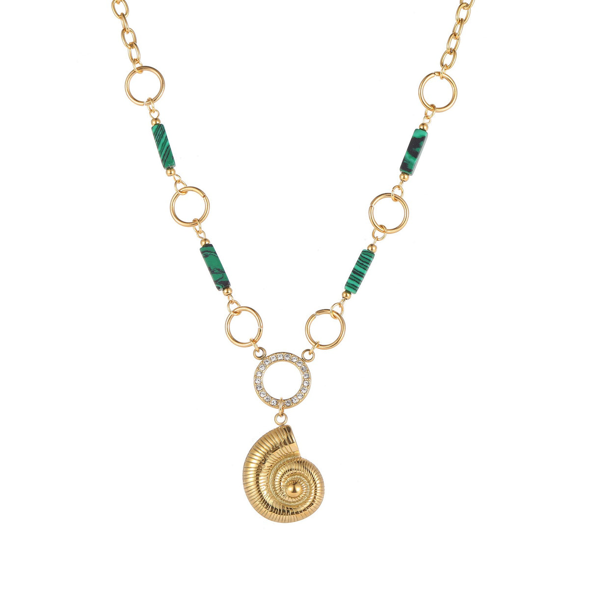 Green Bead Spiral Shell Necklace