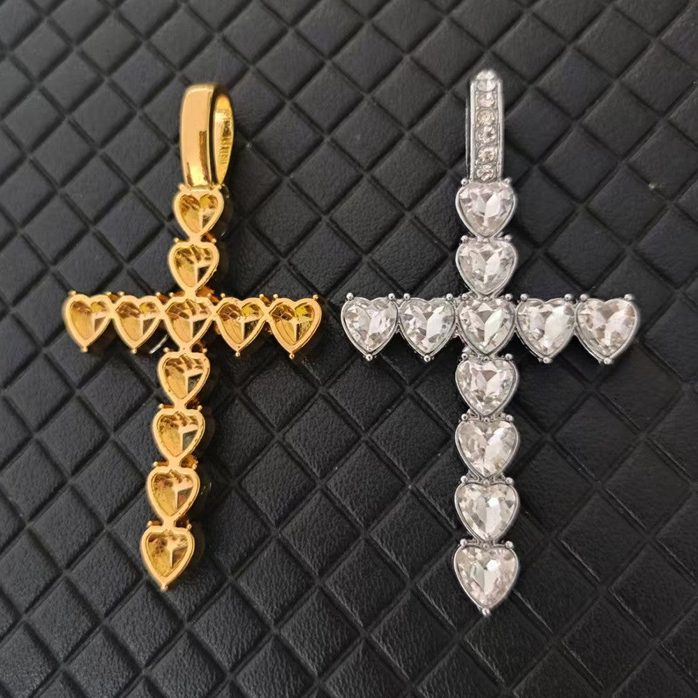 Heart Crystal Cross Pendant