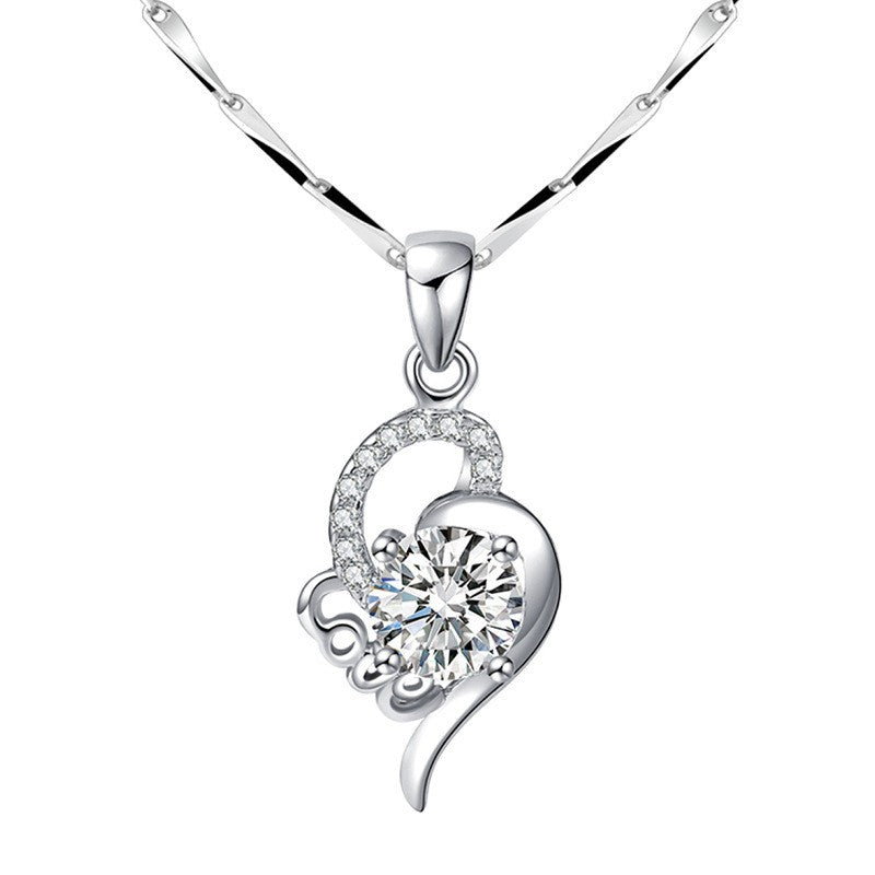 Crystal Heart & Curve Pendant Necklace