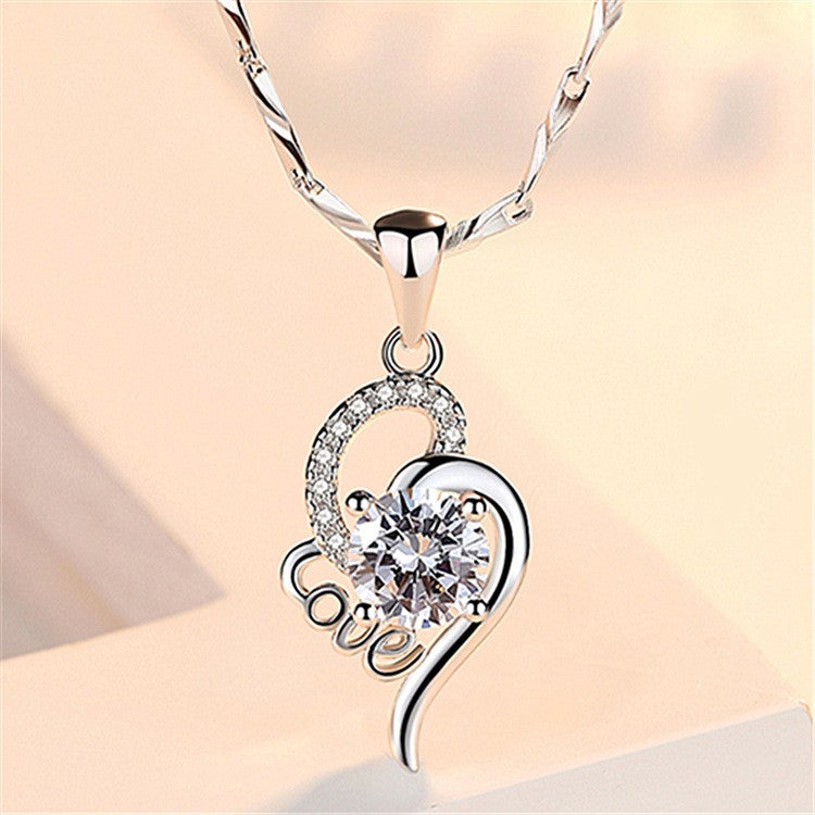 Crystal Heart & Curve Pendant Necklace