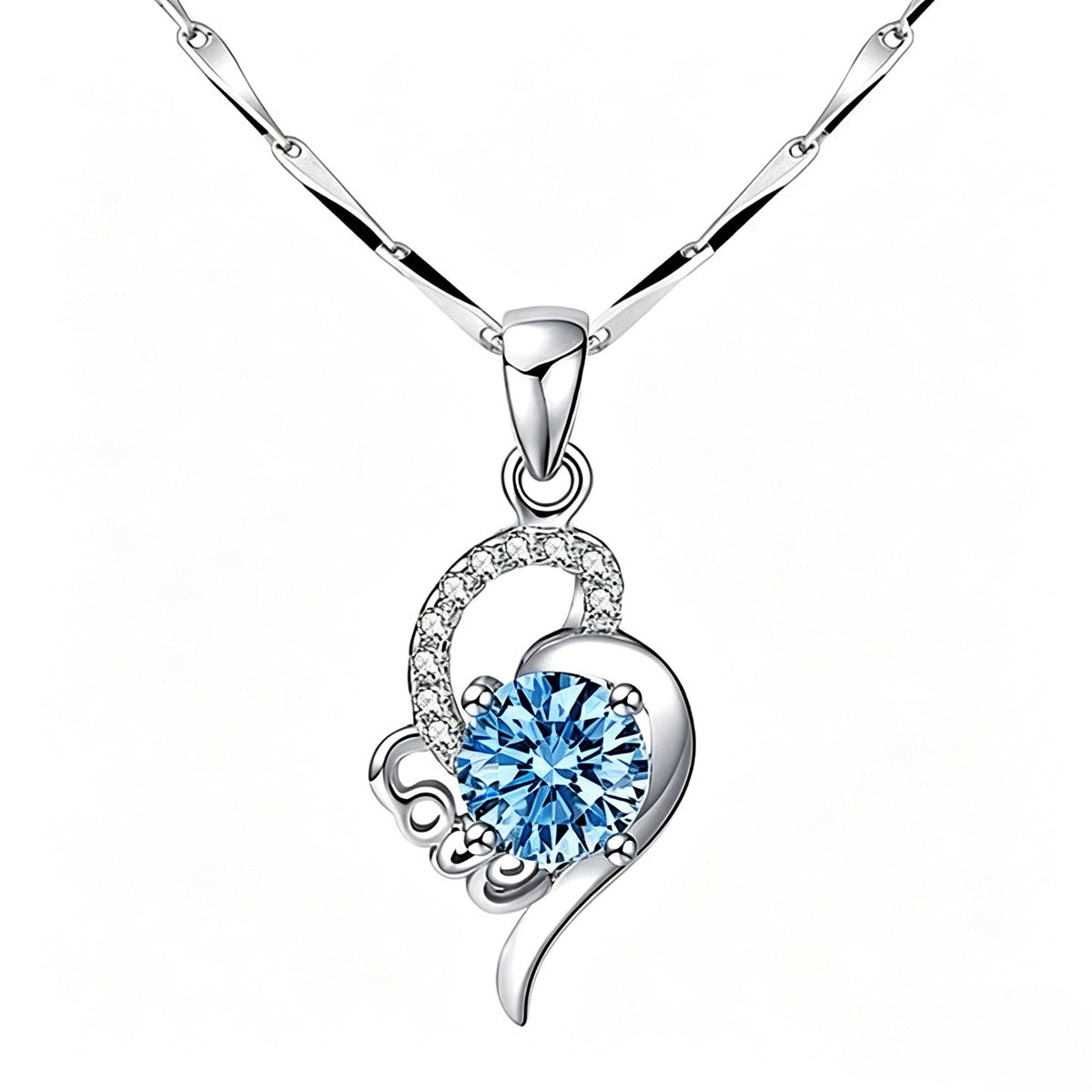 Crystal Heart & Curve Pendant Necklace