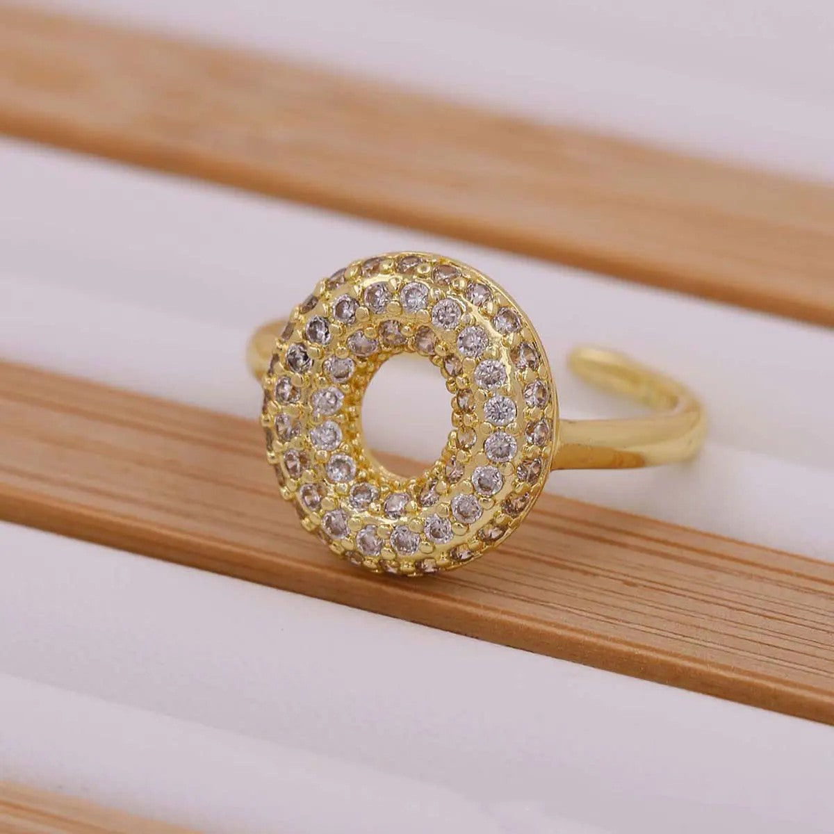 Crystal Letter Open Ring