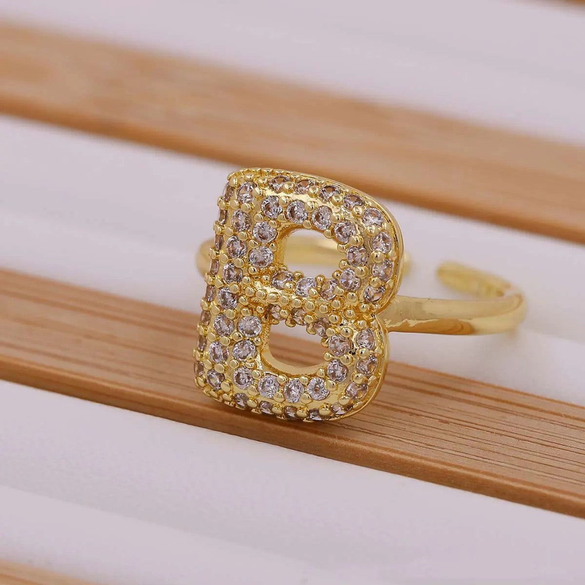 Crystal Letter Open Ring