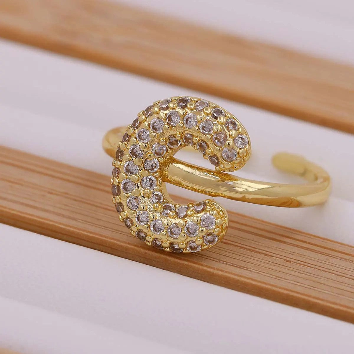 Crystal Letter Open Ring