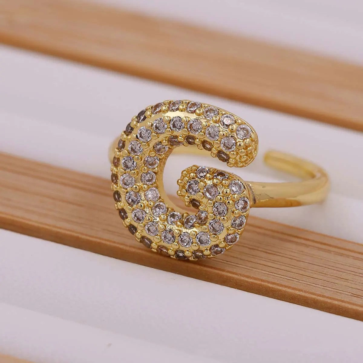 Crystal Letter Open Ring