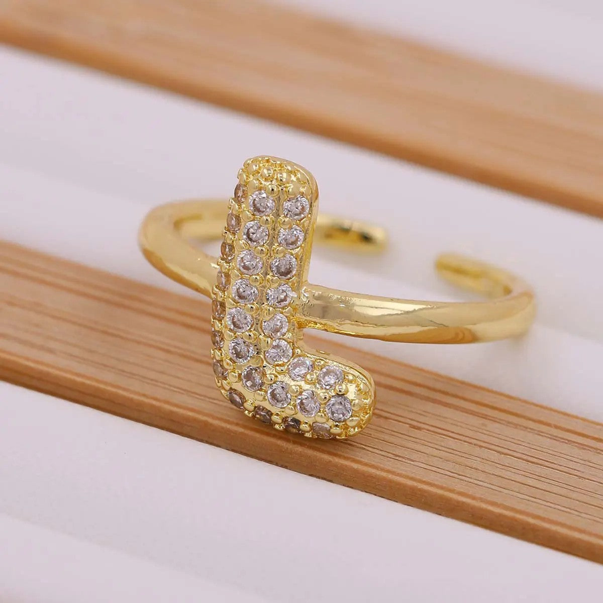 Crystal Letter Open Ring