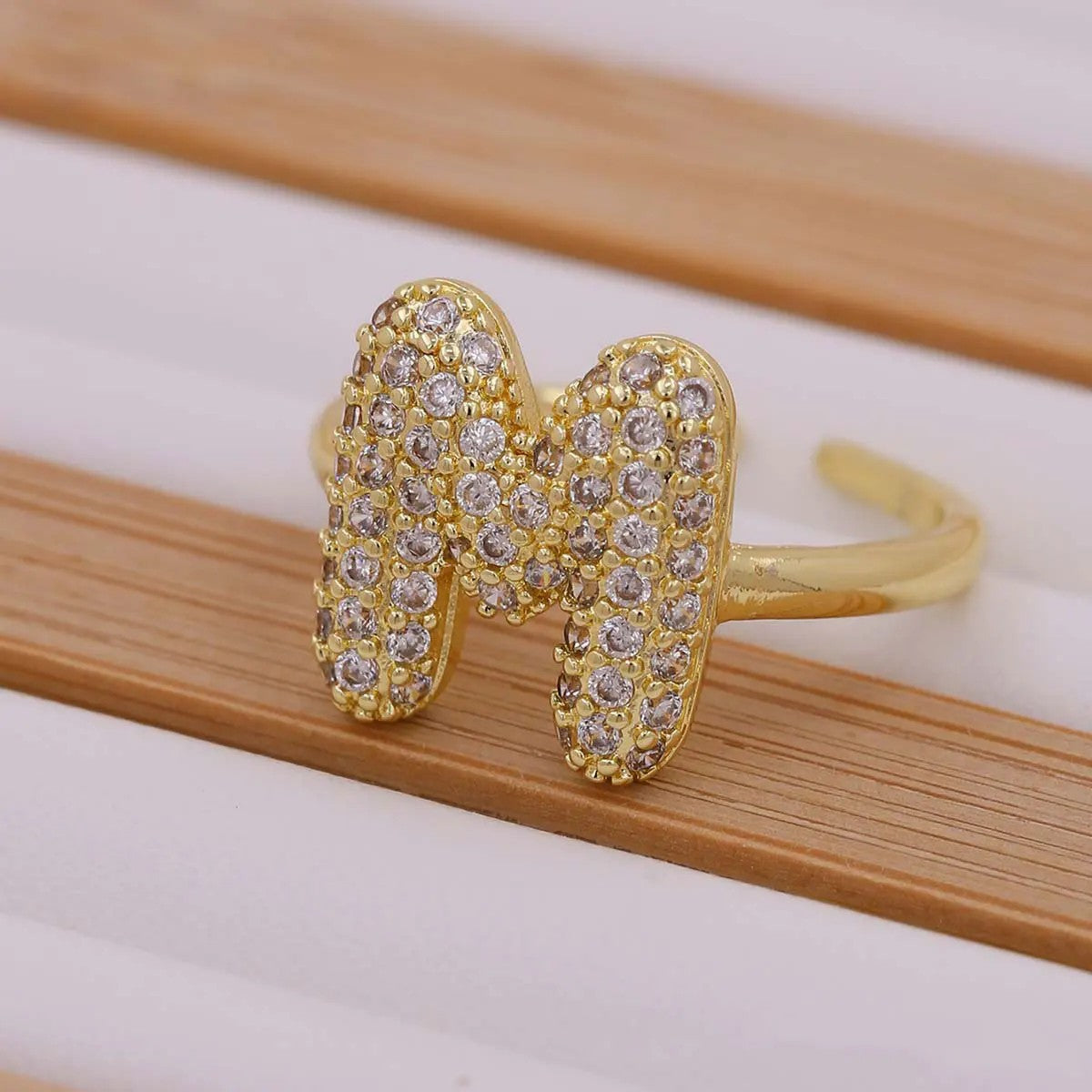 Crystal Letter Open Ring
