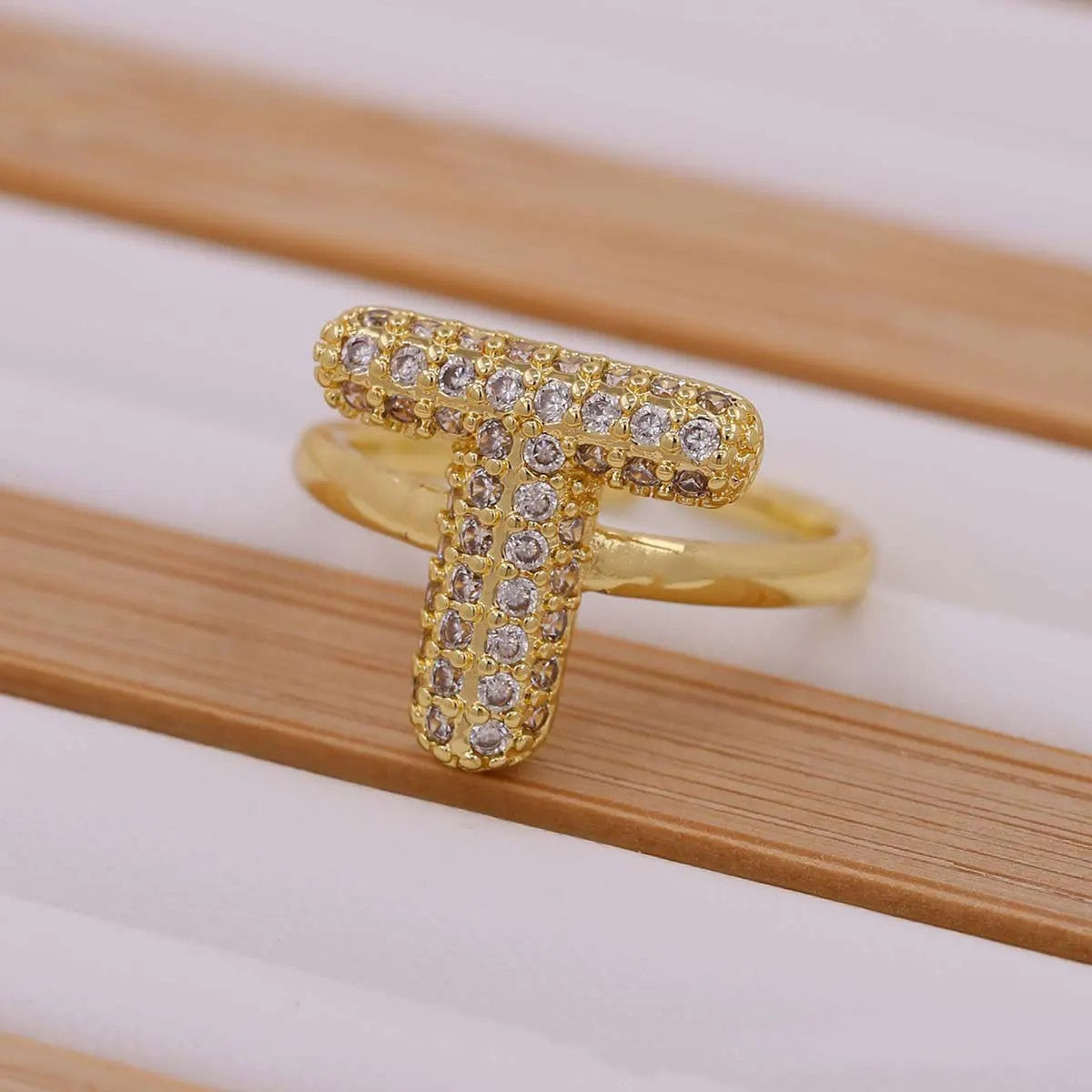 Crystal Letter Open Ring