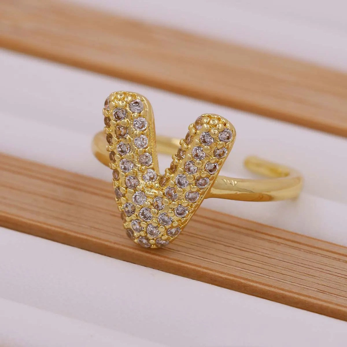Crystal Letter Open Ring