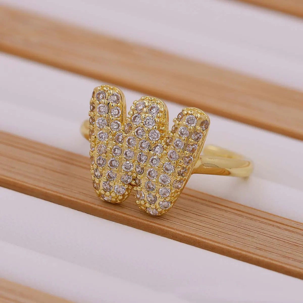 Crystal Letter Open Ring