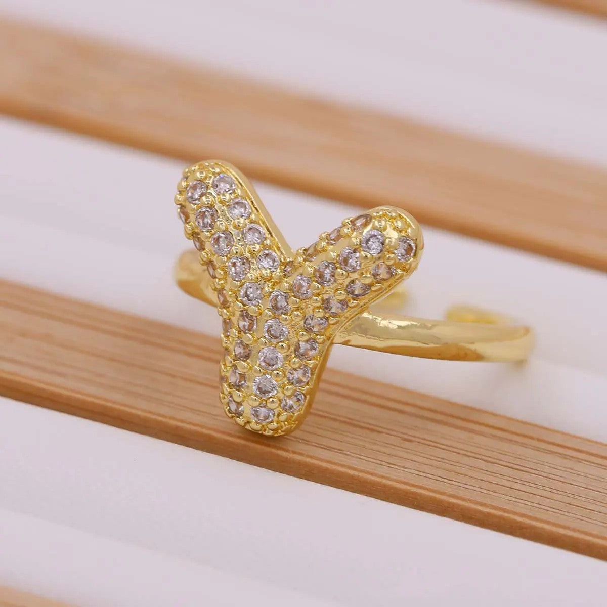 Crystal Letter Open Ring