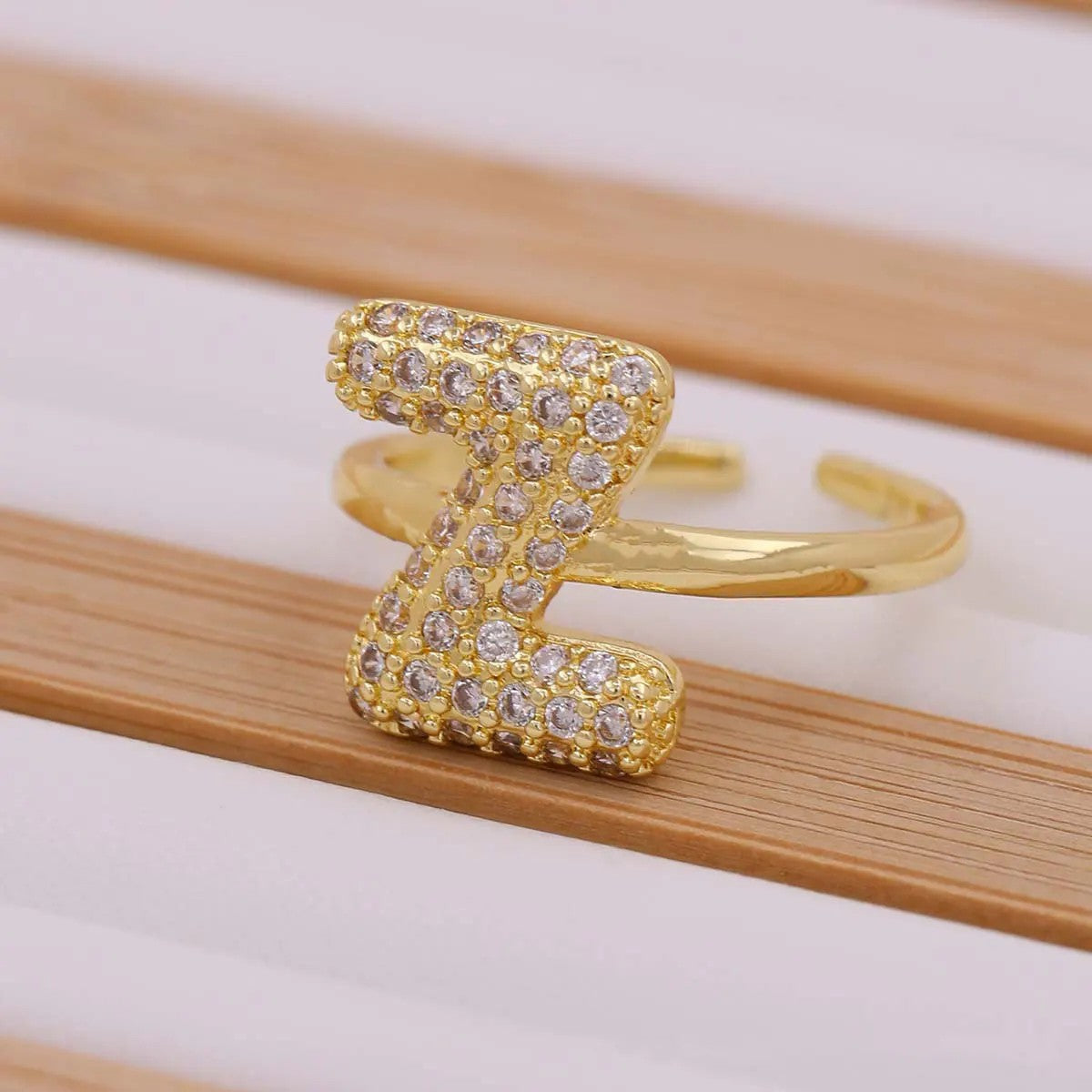 Crystal Letter Open Ring