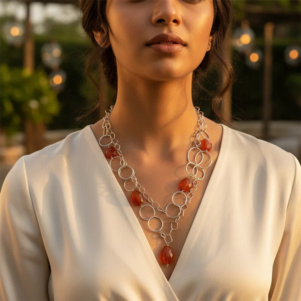 Carnelian Circle Link Necklace