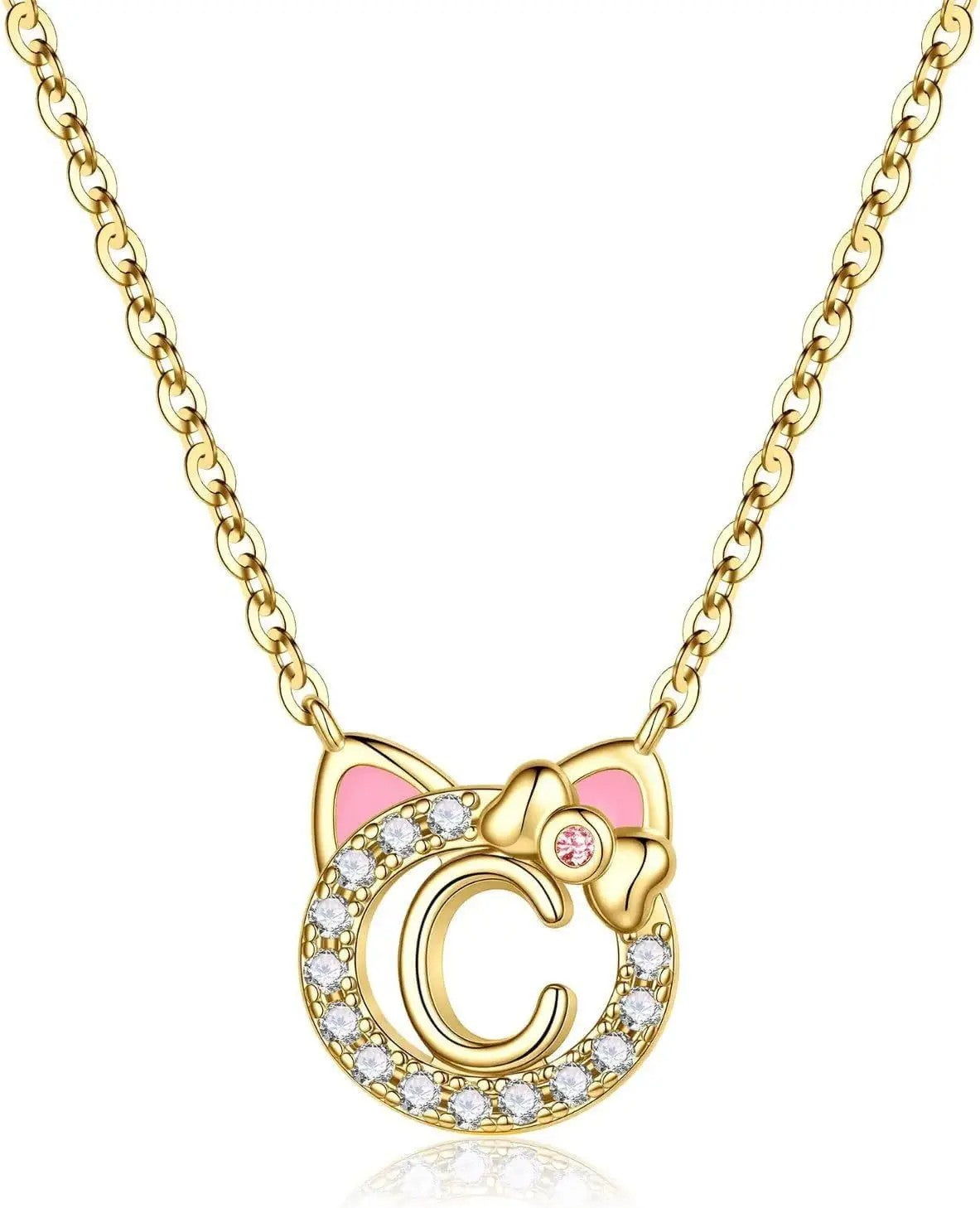 Cat Initial Pendant Necklace