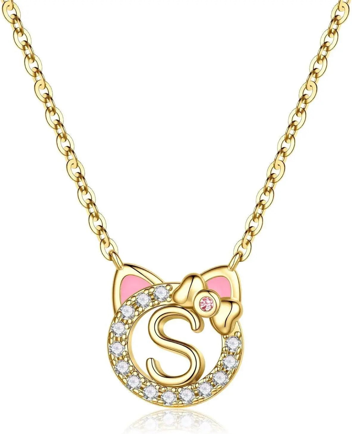 Cat Initial Pendant Necklace