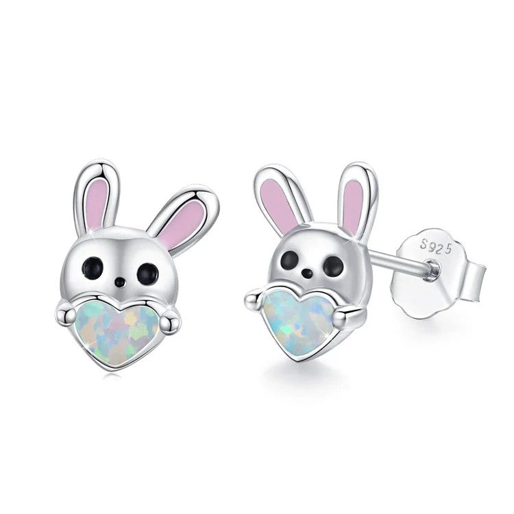 Rabbit Heart Opal Stud Earrings