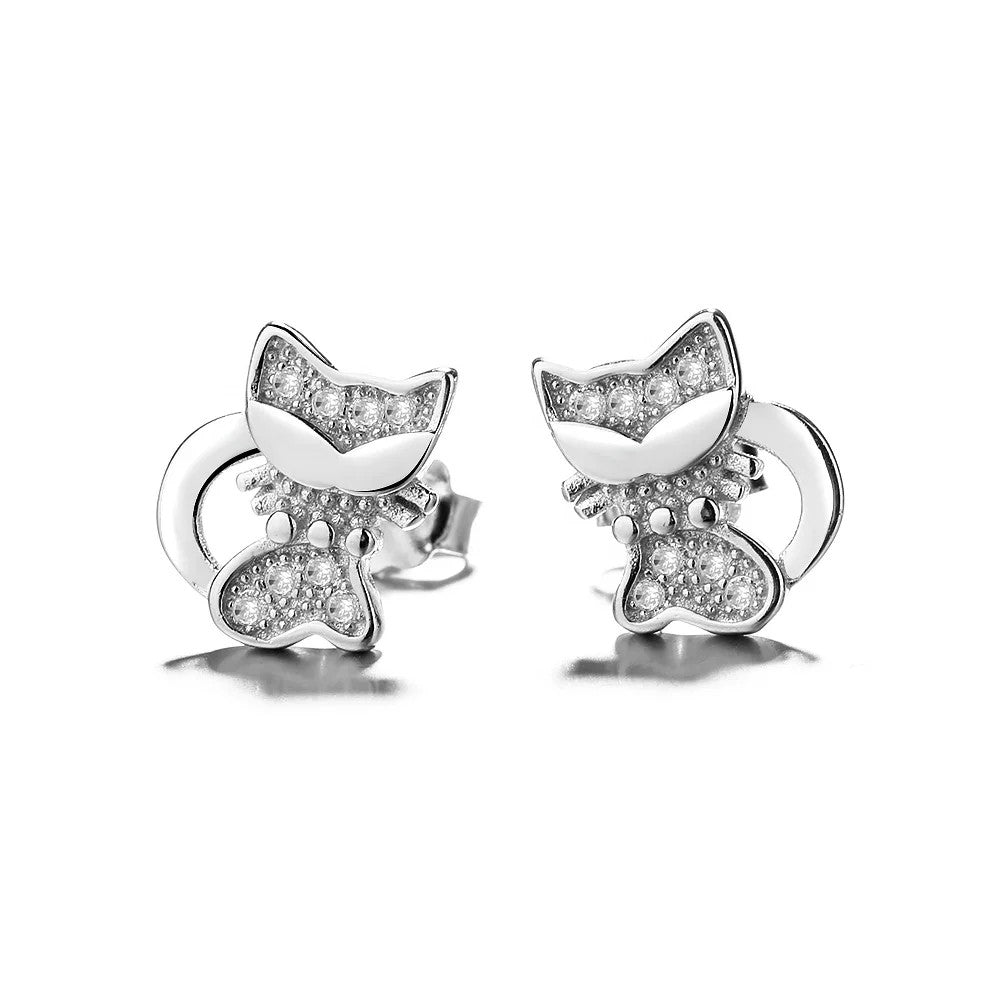 Crystal Cat Stud Earrings