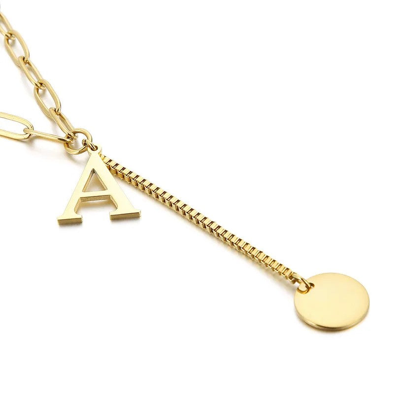 Initial Letter Box Chain Necklace