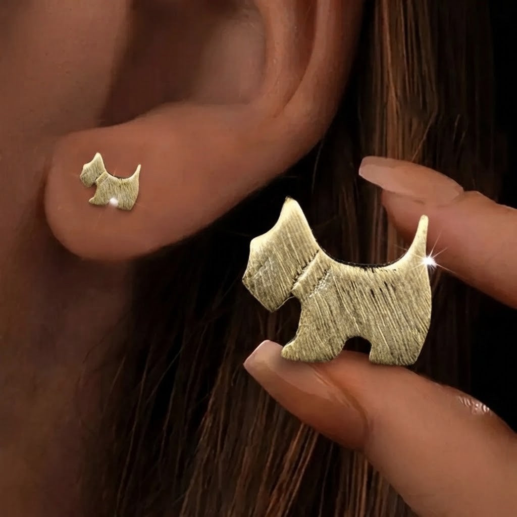 Brushed Dog Stud Earrings