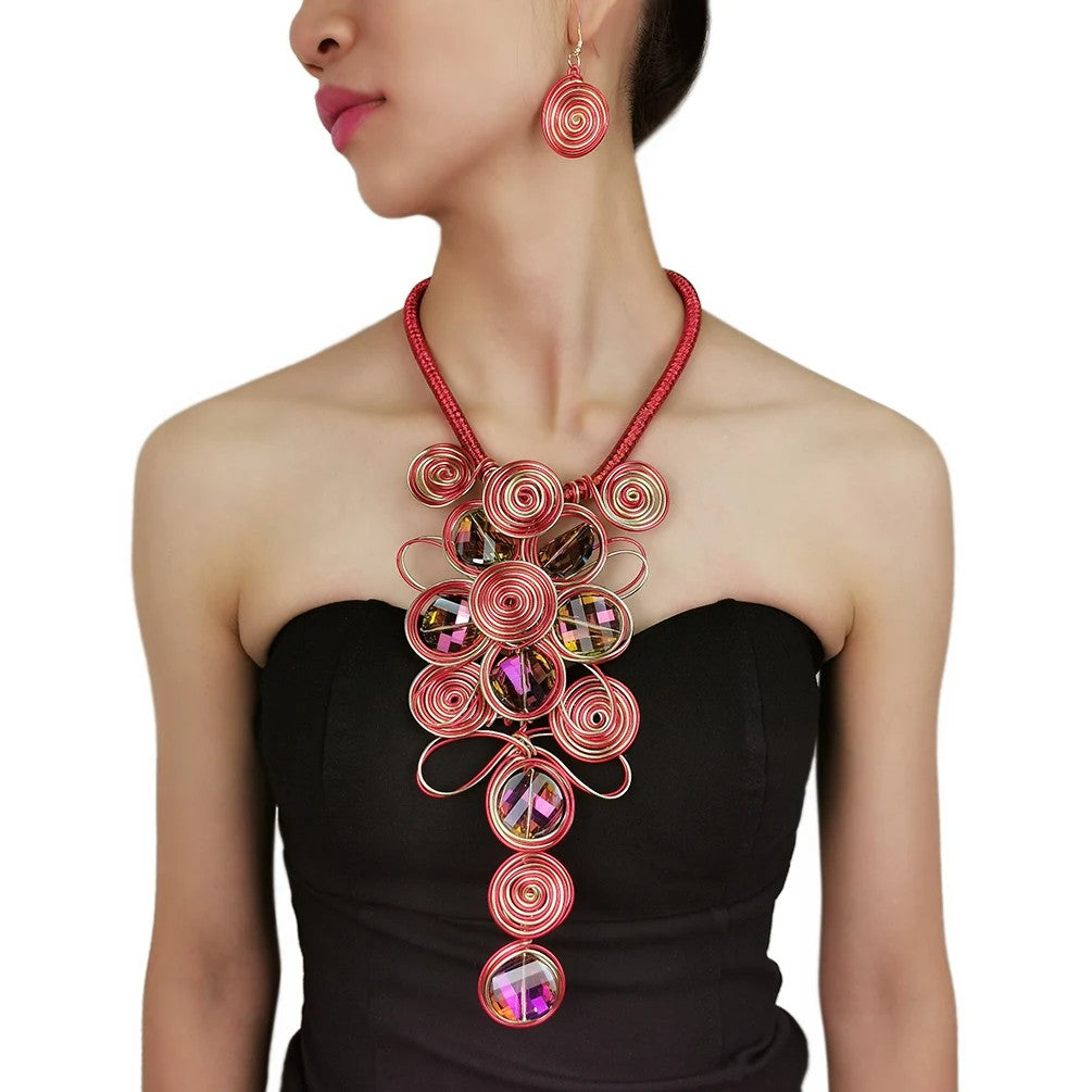 Spiral Crystal Statement Necklace Set