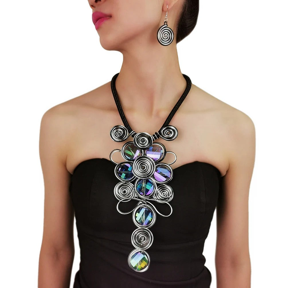 Spiral Crystal Statement Necklace Set
