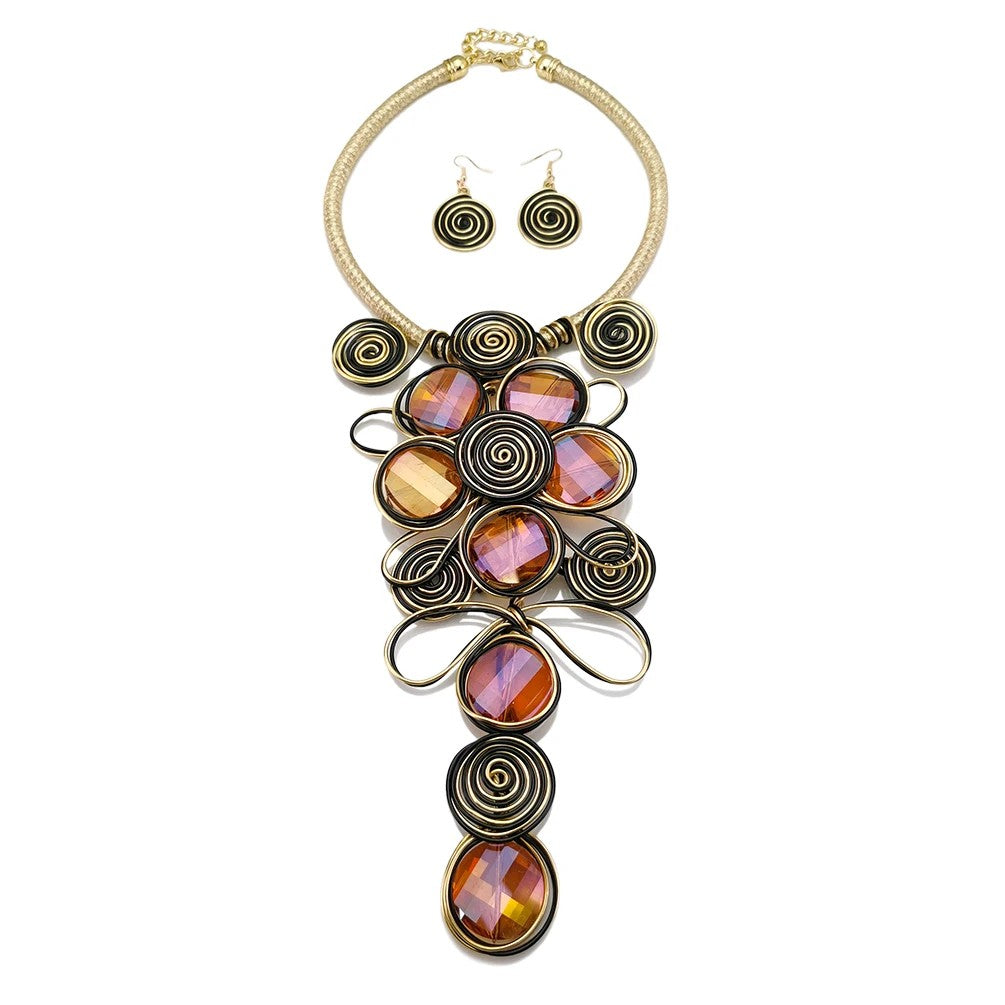Spiral Crystal Statement Necklace Set