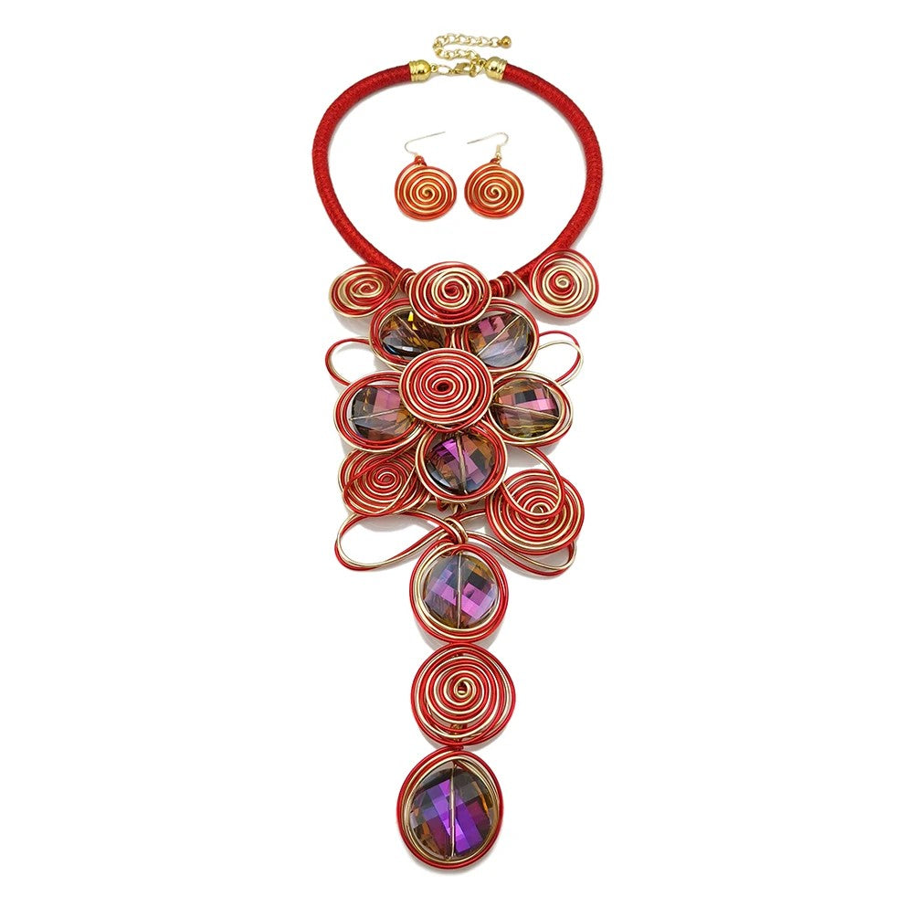 Spiral Crystal Statement Necklace Set