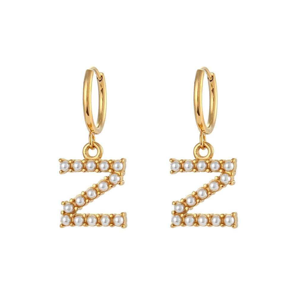 Pearl Initial Hoop Earrings