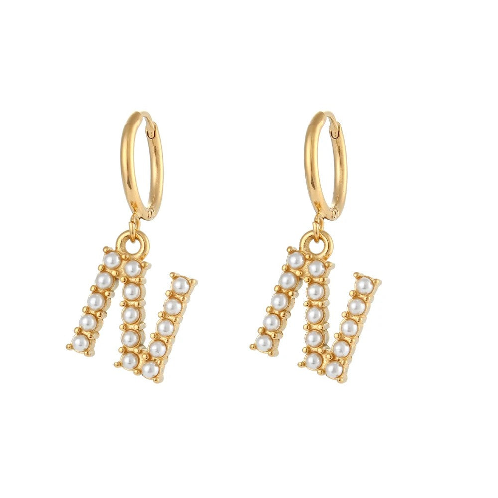 Pearl Initial Hoop Earrings