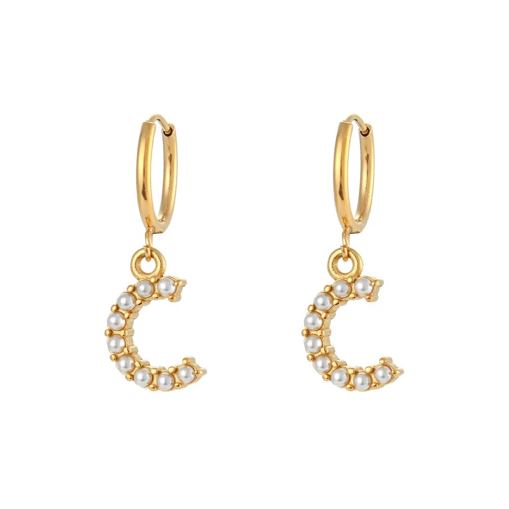 Pearl Initial Hoop Earrings
