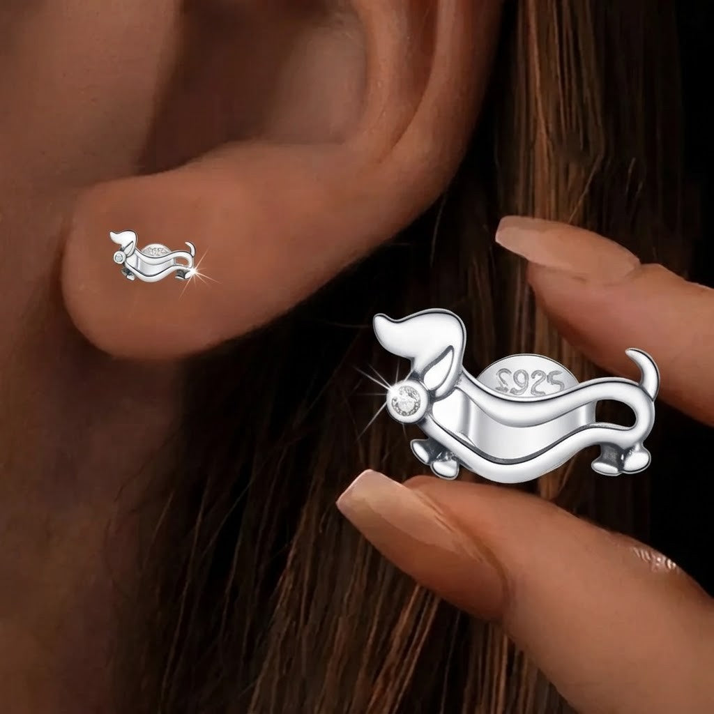 Gold Crystal Dachshund Stud Earrings