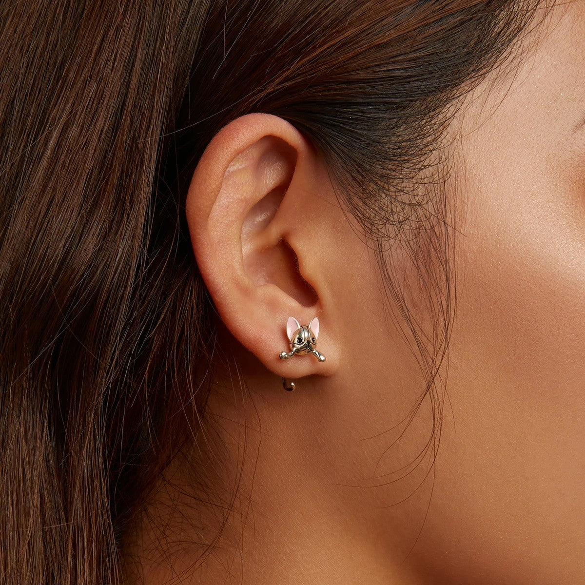 Pink Ear French Bulldog Stud Earrings