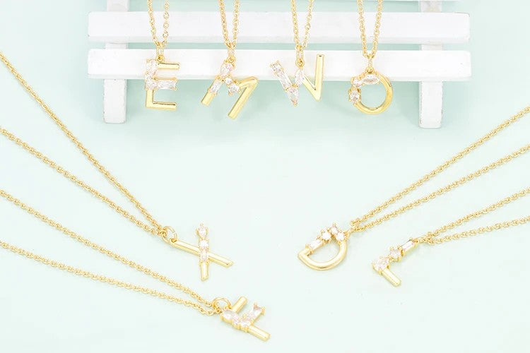 Crystal Initial Bow Necklace