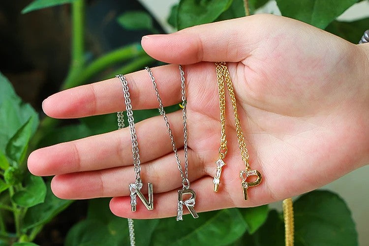 Crystal Initial Bow Necklace