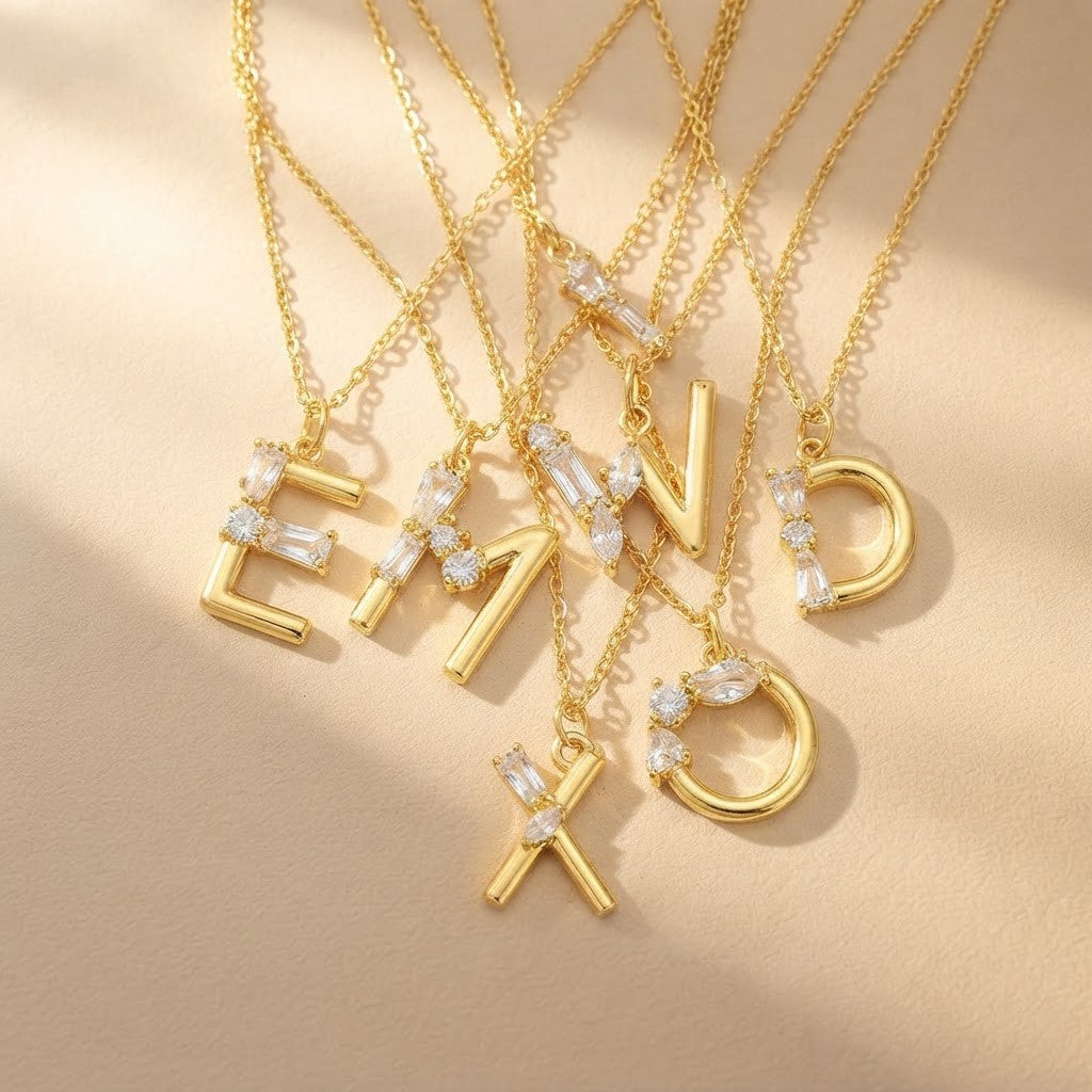 Crystal Initial Bow Necklace