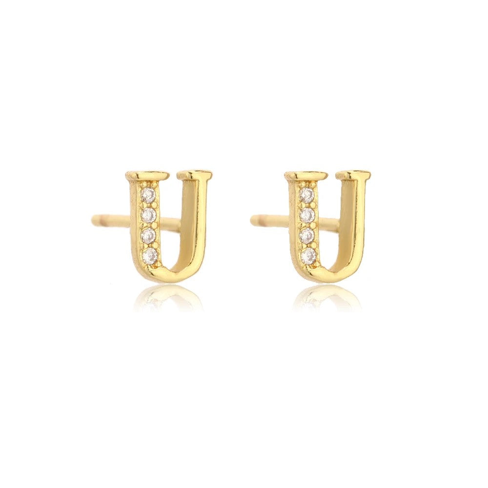 Crystal Initial W Stud Earrings