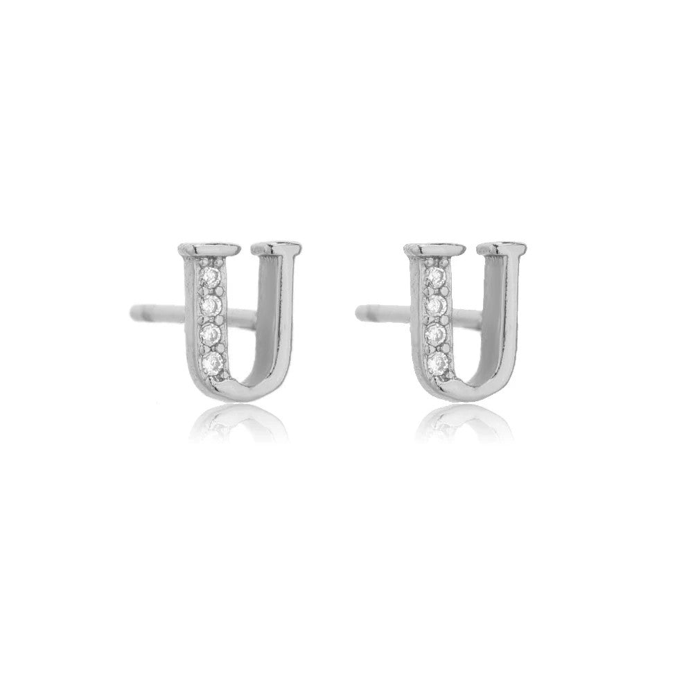 Crystal Initial W Stud Earrings