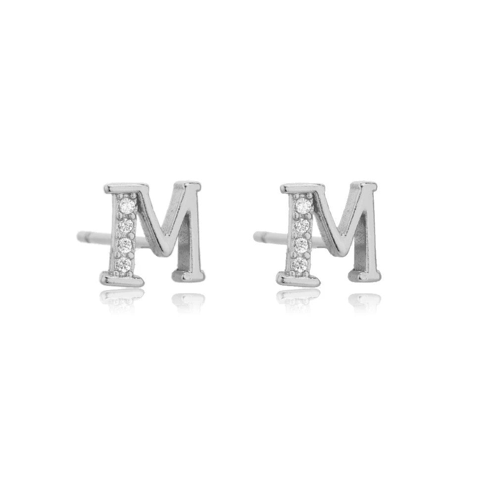 Crystal Initial W Stud Earrings